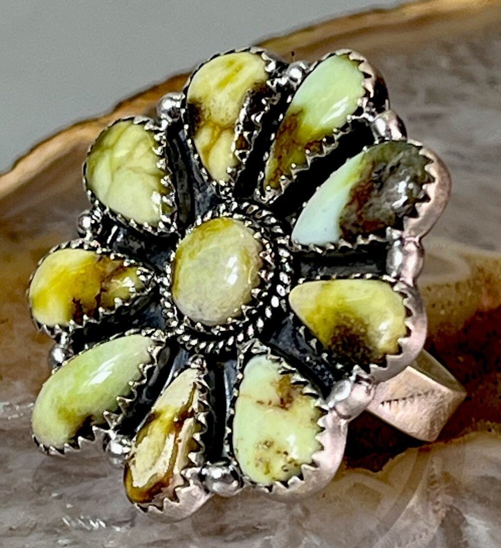 Palomino Turquoise Statement Southwestern Sterling Silver Cluster Ring Adjust Sz